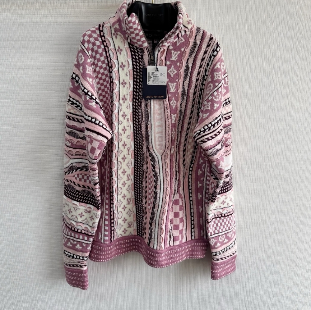 Louis Vuitton Jacquard Zip-Up Pullover Coogi Style 3Dknit Men's 2XL Nwt - Picture 1 of 11